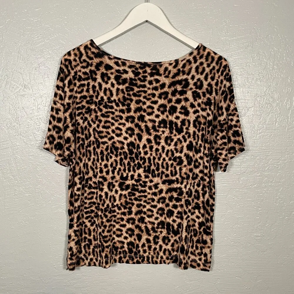 Soma Intimates Women M Animal Leopard Print Pajama Shirt Top Loungewear Cozy